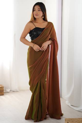 Ready to wear Green color glassy two tone fabric bollywood style 