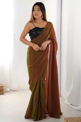 Ready to wear Green color glassy two tone fabric bollywood style 