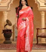 Pink color banarasi silk woven designer ethnic ceremonial wear graceful saree