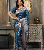 Blue color banarasi silk woven ethnic ceremonial wear graceful saree