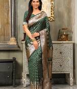 Dark green color banarasi silk woven ethnic ceremonial wear graceful saree