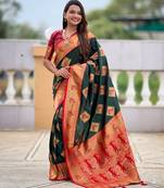 Green color beautiful woven meenakari banarasi silk saree