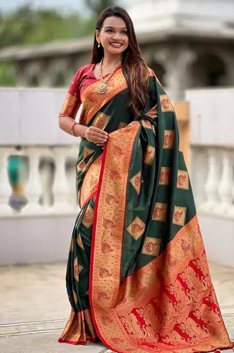 Green woven meenakari faux banarasi silk blend saree