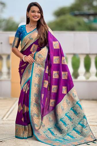 Magenta color beautiful woven designer meenakari banarasi silk saree