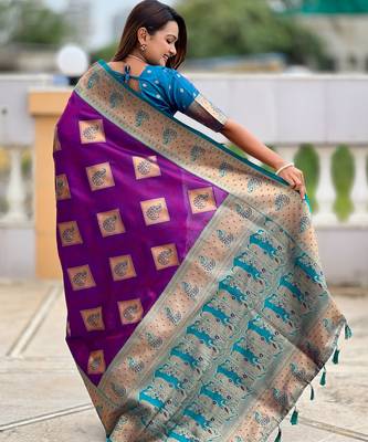 Magenta woven meenakari faux banarasi silk blend saree 2
