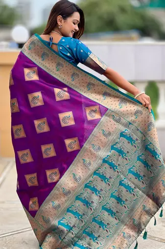 Magenta woven meenakari faux banarasi silk blend saree