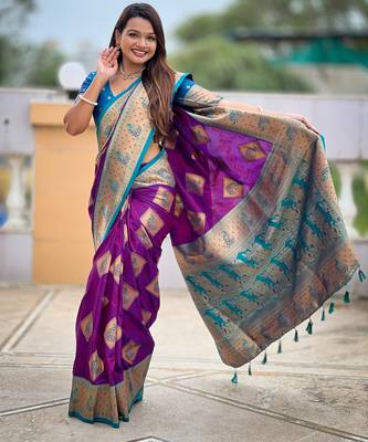Magenta woven meenakari faux banarasi silk blend saree 4