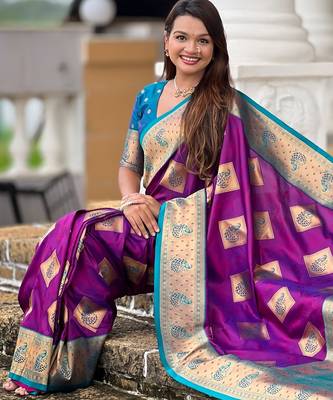 Magenta woven meenakari faux banarasi silk blend saree 5