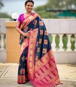 Morpich color beautiful woven meenakari banarasi silk saree