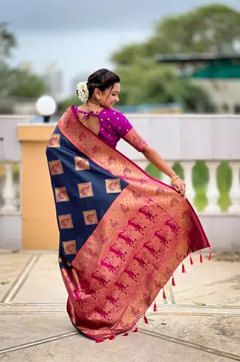 Morpich woven meenakari faux banarasi silk blend saree