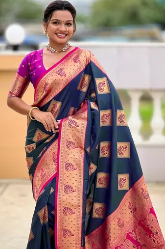 Morpich woven meenakari faux banarasi silk blend saree