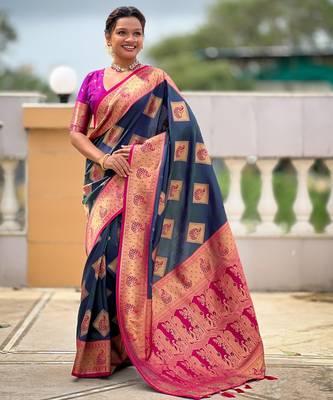 Morpich woven meenakari faux banarasi silk blend saree 4