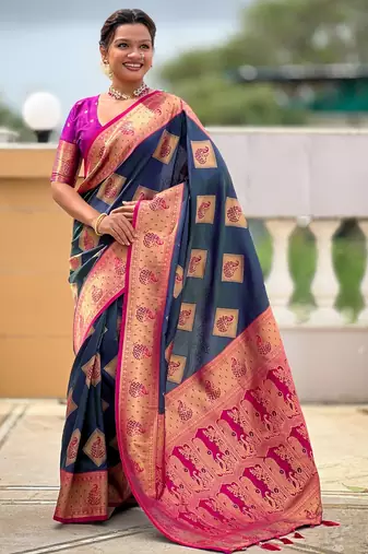 Morpich woven meenakari faux banarasi silk blend saree