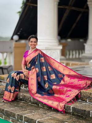 Morpich woven meenakari faux banarasi silk blend saree 5