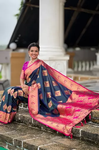 Morpich woven meenakari faux banarasi silk blend saree