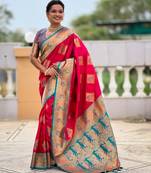 Pink color beautiful woven meenakari banarasi silk saree