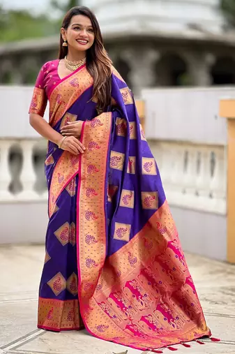 Violet color beautiful woven designer meenakari banarasi silk saree