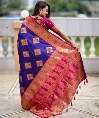 Violet woven meenakari faux banarasi silk blend saree 2