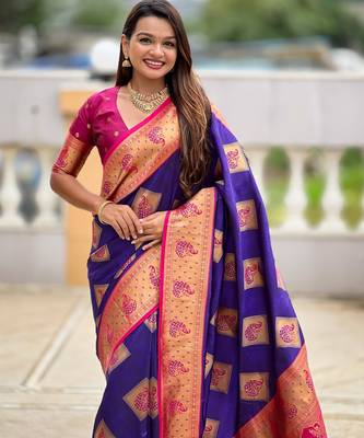 Violet woven meenakari faux banarasi silk blend saree 3