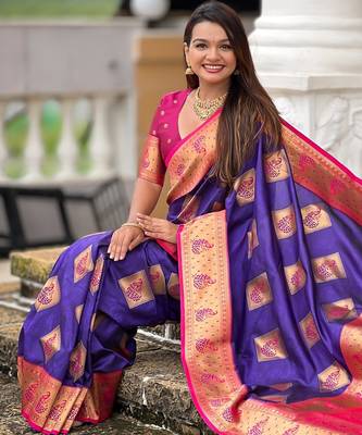 Violet woven meenakari faux banarasi silk blend saree 5