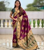 Wine color beautiful woven meenakari banarasi silk saree