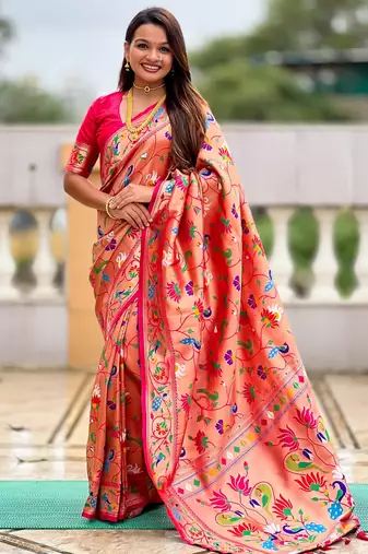 Pink color kanjivaram silk woven designer graceful partywear saree