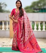 Pink color kanjivaram silk woven graceful partywear saree
