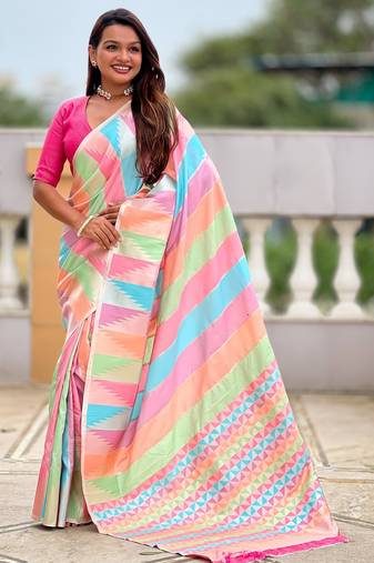 Multy color soft silk woven designer graceful partywear saree