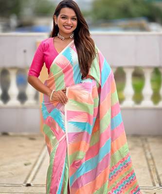 Multy soft silk blend woven graceful partywear saree 3