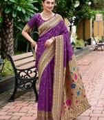 Purple color beautiful silk blended woven zari designer ceremonial saree