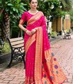 Hot pink color beautiful silk blended woven zari ceremonial saree