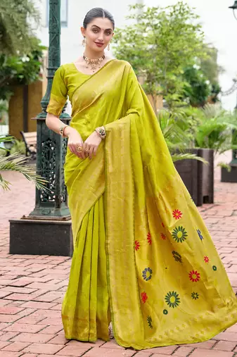 Parrot color beautiful silk blended woven zari designer ceremonial saree