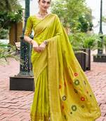 Parrot color beautiful silk blended woven zari designer ceremonial saree