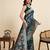 Blue color satin silk fabric woven zari designer saree