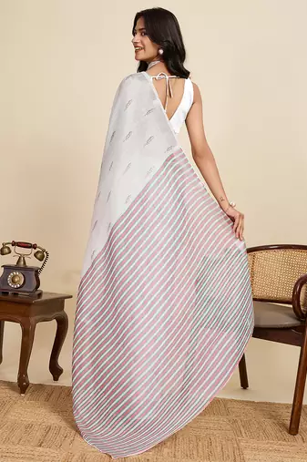 Off white linen woven ethnic casual saree