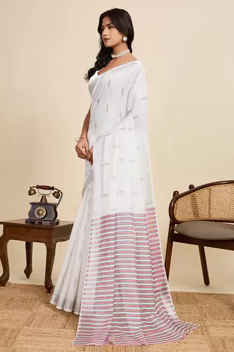 Off white linen woven ethnic casual saree