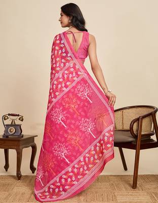 Pink linen woven ethnic casual saree 2