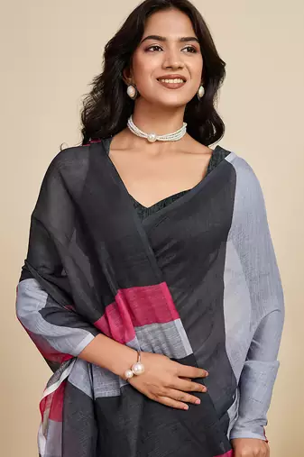 Black linen woven ethnic casual saree