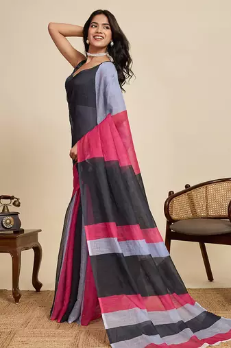 Black linen woven ethnic casual saree