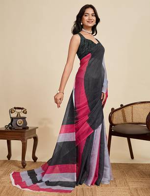 Black linen woven ethnic casual saree 5