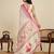 Cream color linen fabric beautiful printed ceremonial saree