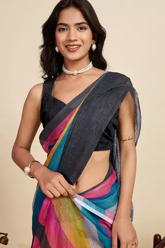 Multi linen printed ceremonial saree