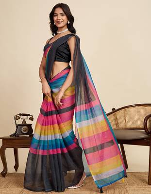 Multi linen printed ceremonial saree 5