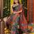 Rama green color linen cotton fabric resham woven designer partywear saree