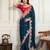 Blue color star georgette fabric designer embroidery work heavy ceremonial saree
