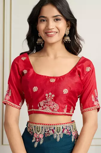 Blue star georgette embroidery work heavy ceremonial saree