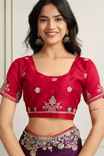 Purple star georgette embroidery work heavy ceremonial saree