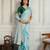 Sea green color star georgette fabric designer embroidery work heavy ceremonial saree