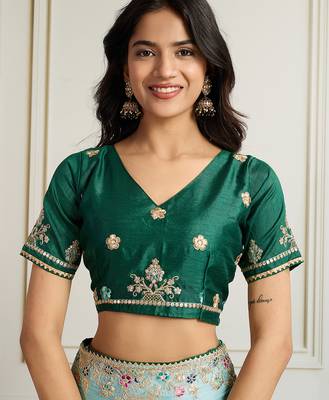 Sea green star georgette embroidery work heavy ceremonial saree 5