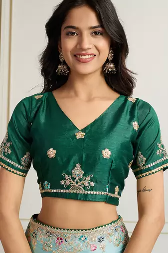 Sea green star georgette embroidery work heavy ceremonial saree